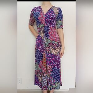 MSK Multicolor Printed Midi Dress in Purple and Pink